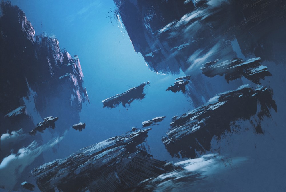 fantasy island floating in the sky,illustration painting